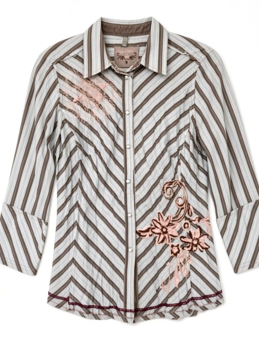 Love, Polly Embroidered Stripe Pearl Snap Western Shirt Women's Medium
